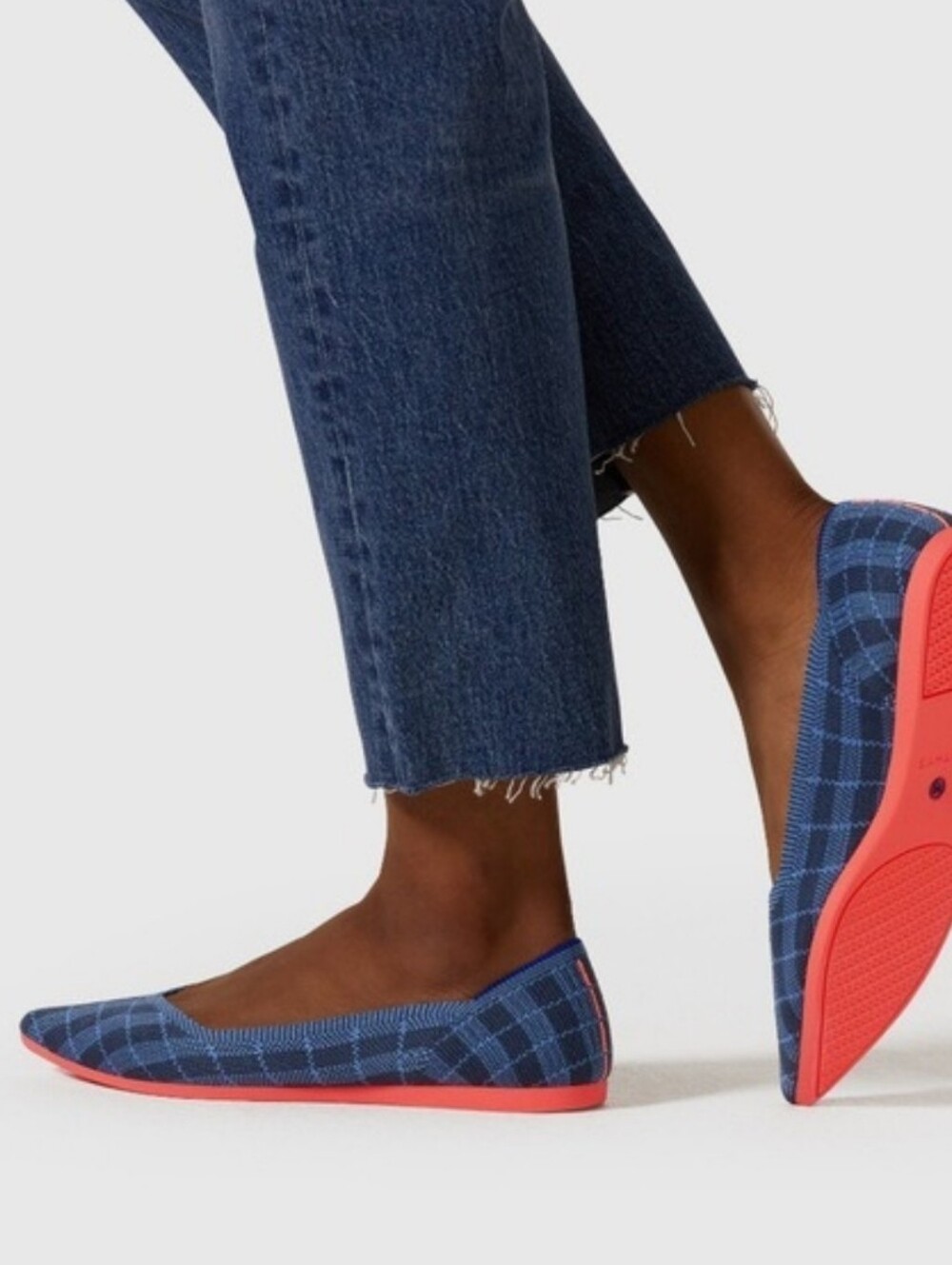 Rothy's The Point Indigo Gingham Blue Flat Retired